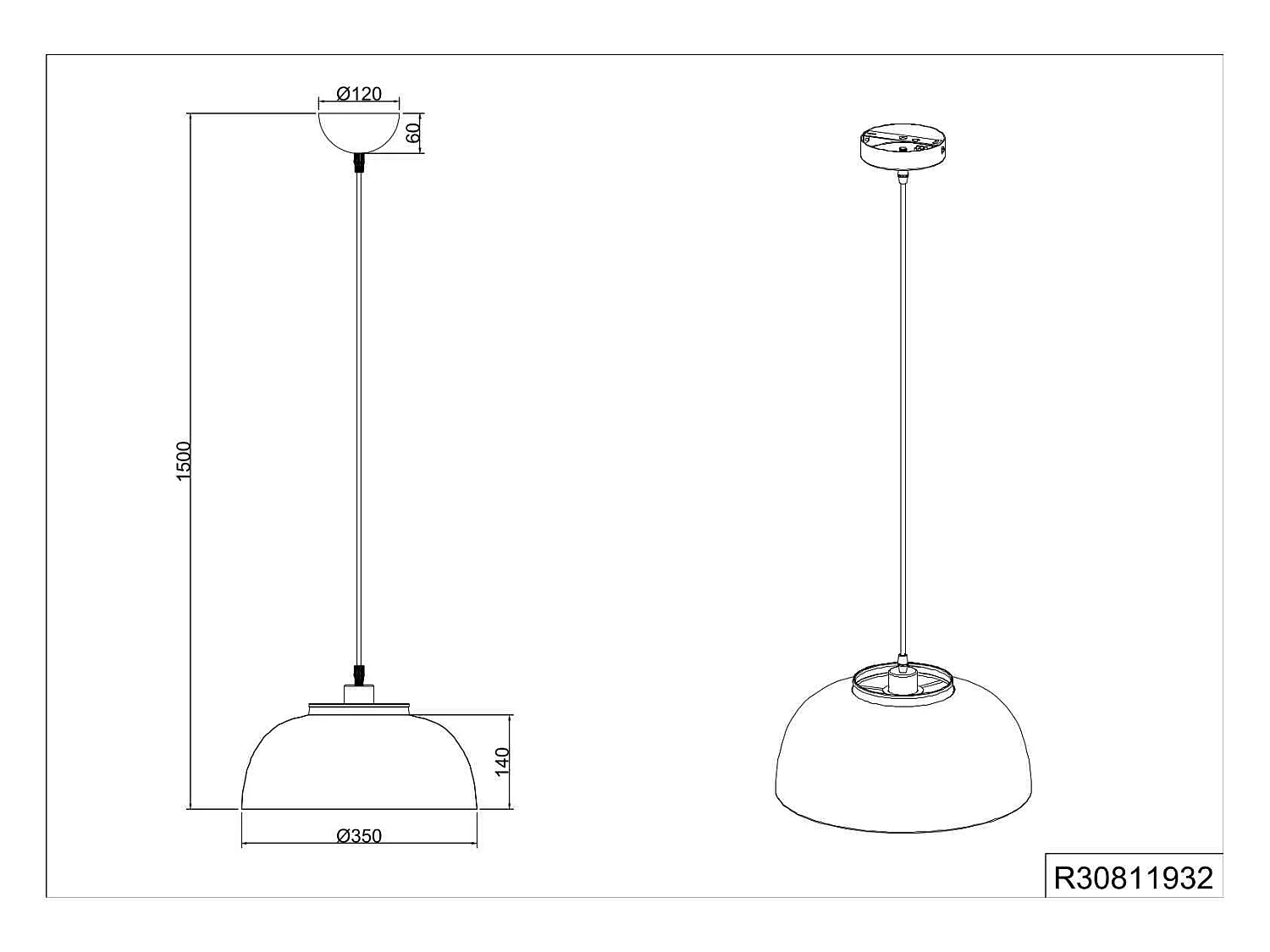 Hanglamp PUNCH - 35x35x150 cm - Zwart