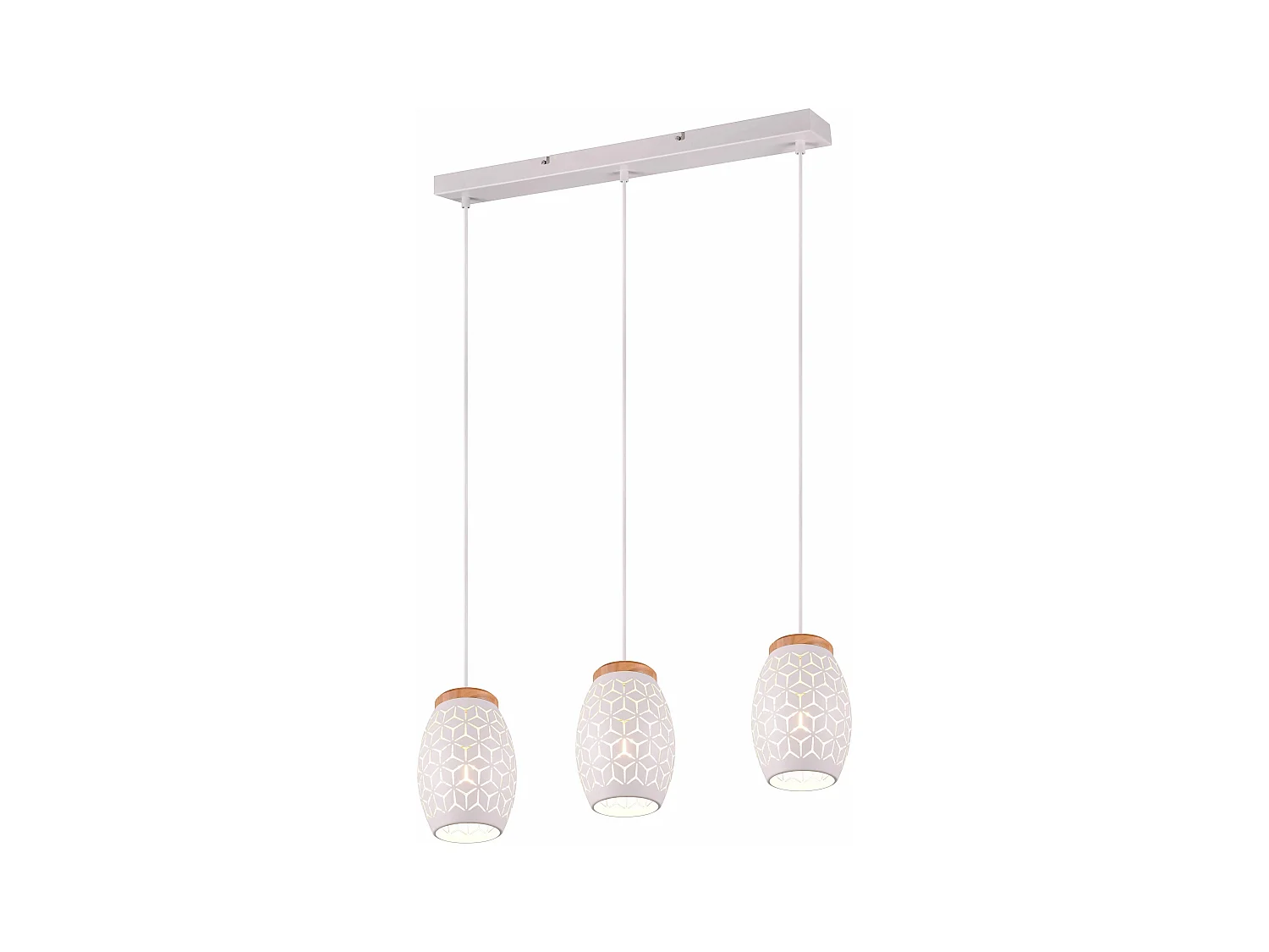 Lampada a sospensione 3 diffusori, metallo e legno, bianco, L 71 cm, Bidar