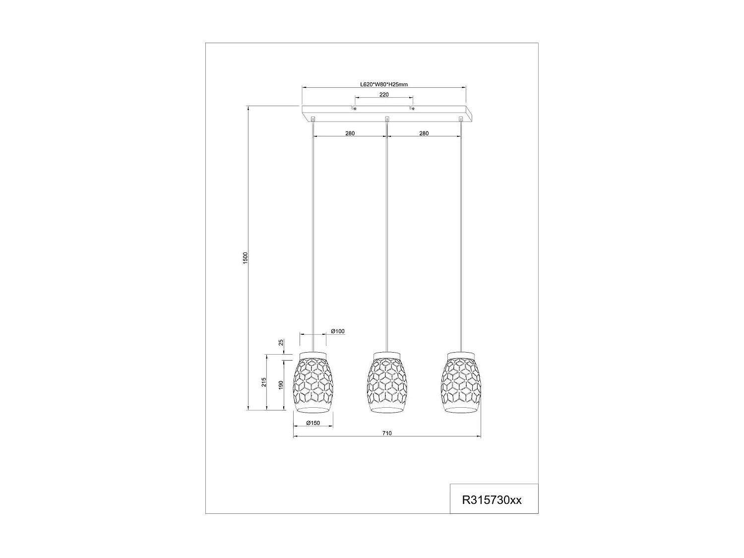 Lampada a sospensione 3 diffusori, metallo e legno, bianco, L 71 cm, Bidar