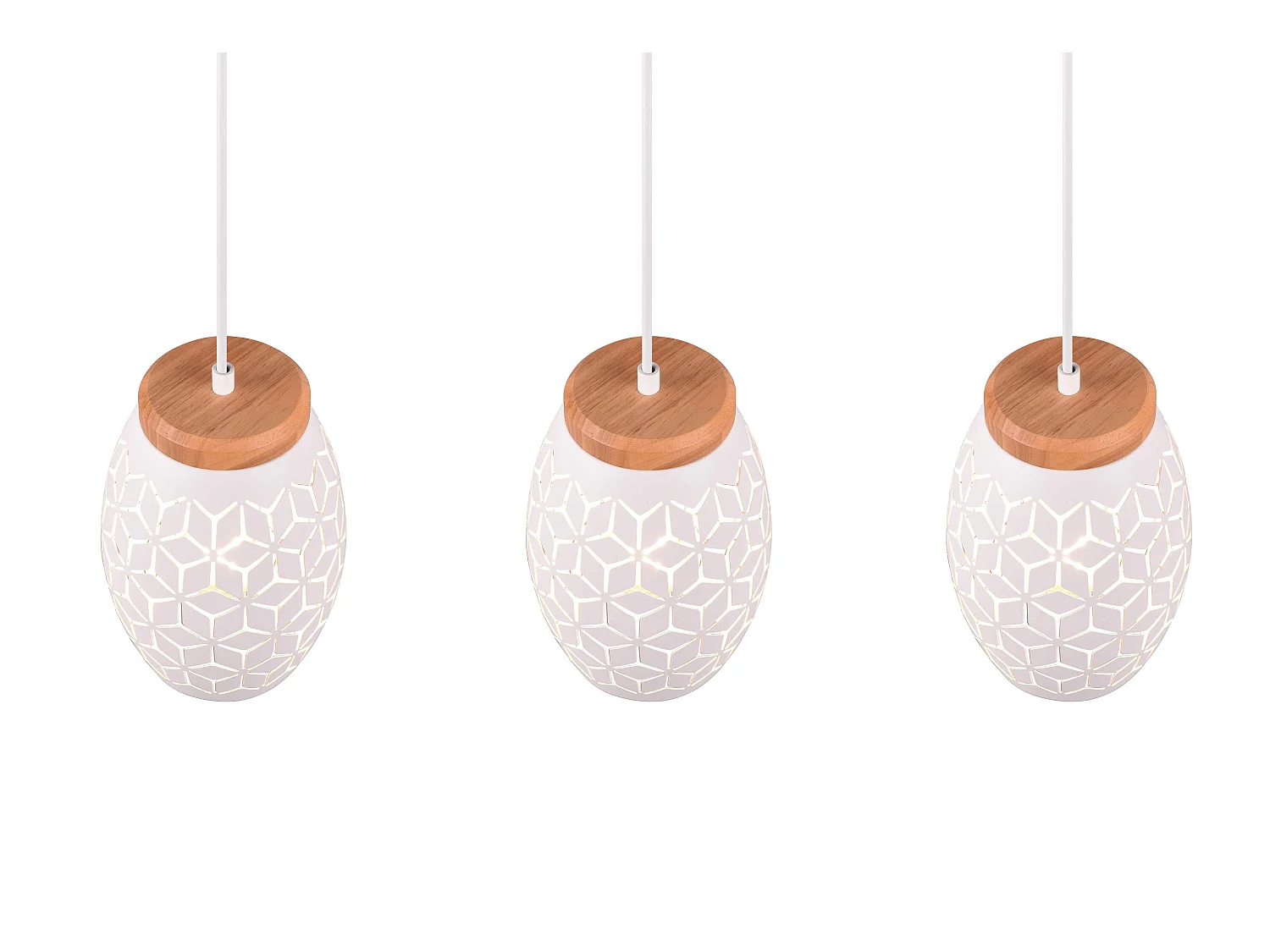 Lampada a sospensione 3 diffusori, metallo e legno, bianco, L 71 cm, Bidar