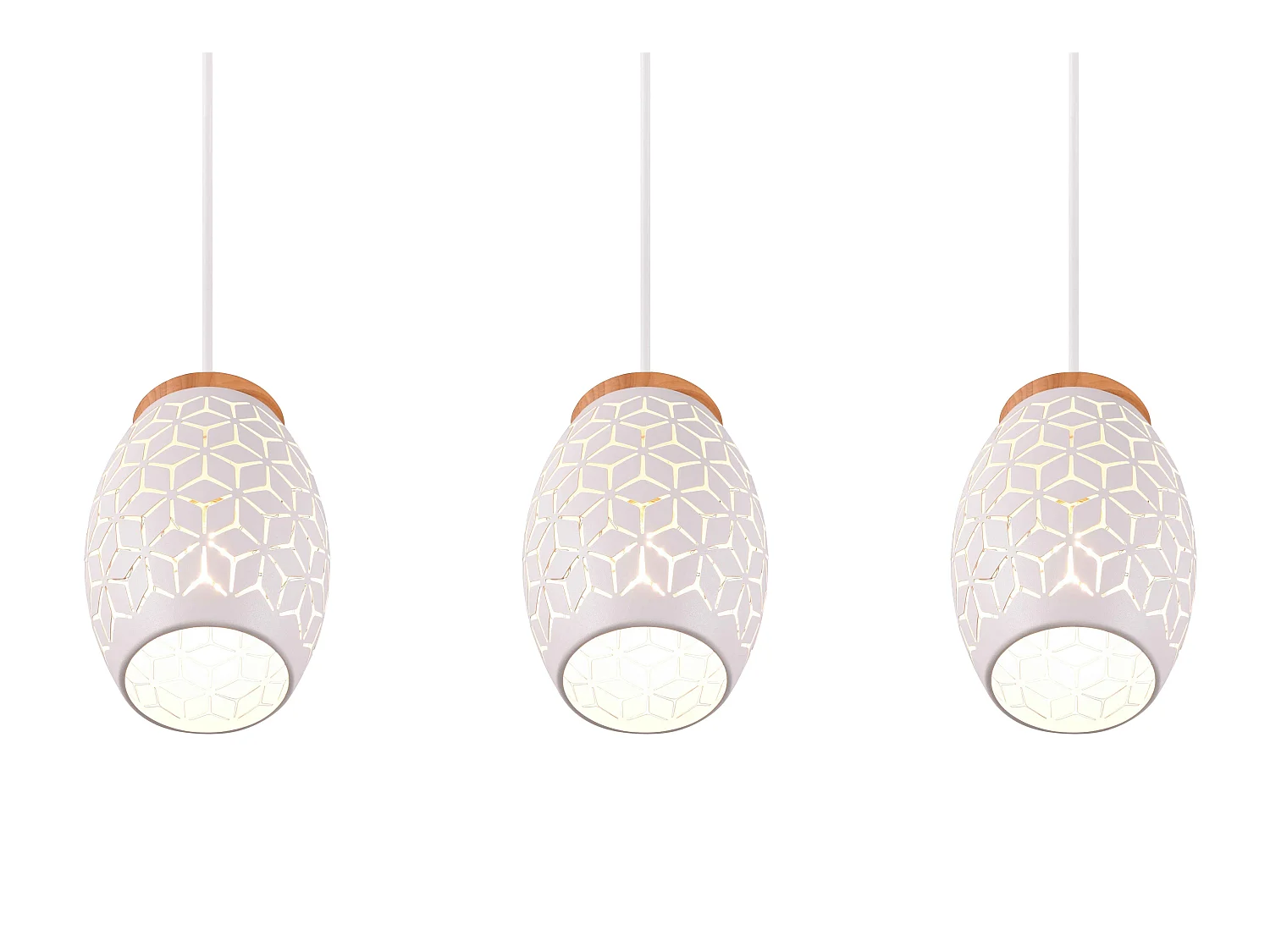 Lampada a sospensione 3 diffusori, metallo e legno, bianco, L 71 cm, Bidar
