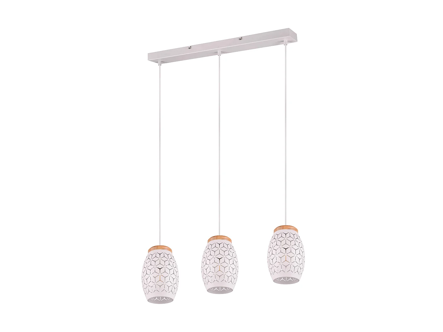 Lampada a sospensione 3 diffusori, metallo e legno, bianco, L 71 cm, Bidar