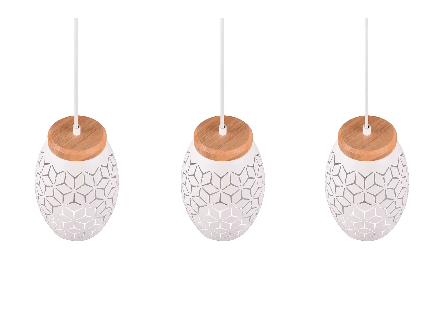Lampada a sospensione 3 diffusori, metallo e legno, bianco, L 71 cm, Bidar