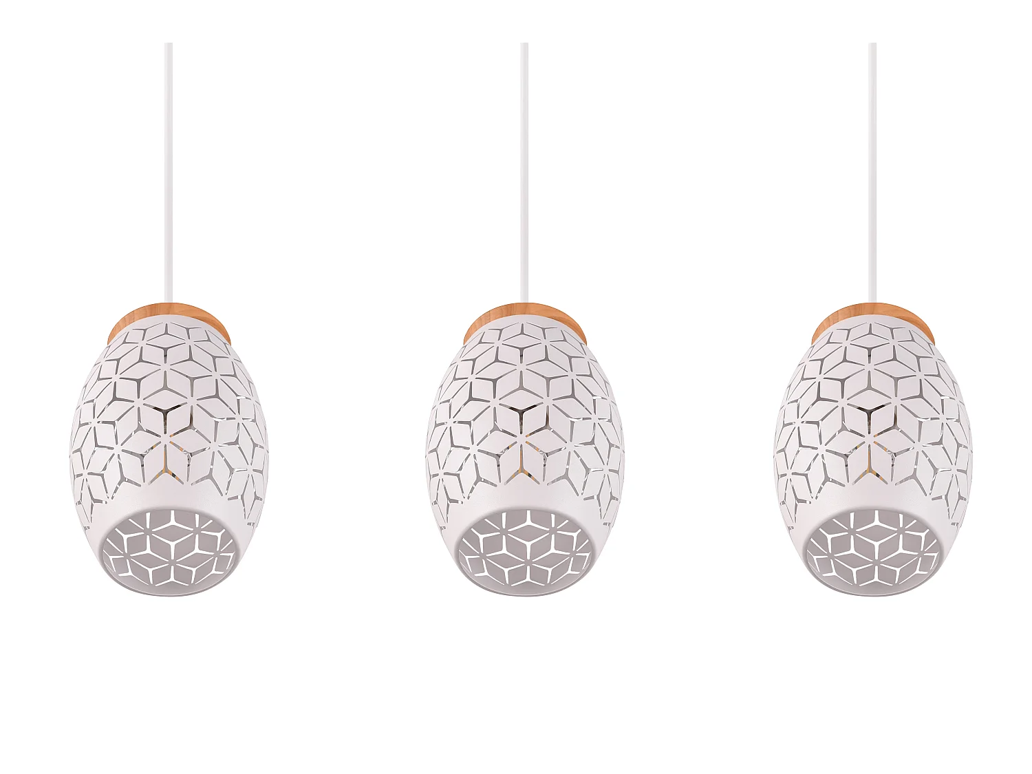 Lampada a sospensione 3 diffusori, metallo e legno, bianco, L 71 cm, Bidar