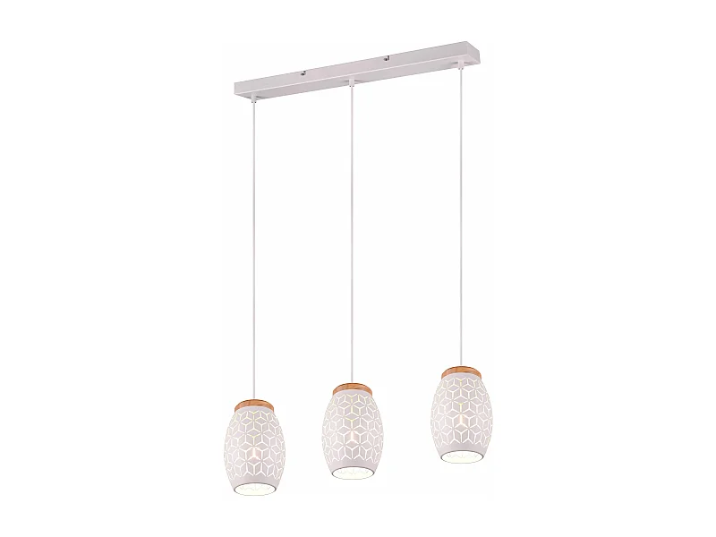 Lampada a sospensione 3 diffusori, metallo e legno, bianco, L 71 cm, Bidar