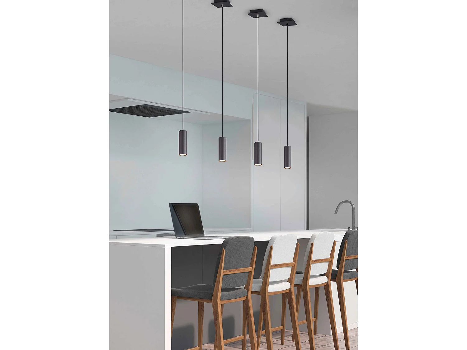 Lampada a sospensione 4 cilindri, metallo, nero, L 75 cm, Marley