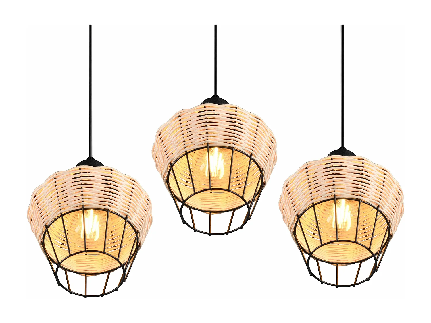 Lampada a sospensione 3 diffusori, rattan, D 41 cm, Borka