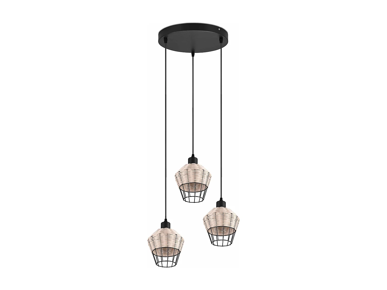 Lampada a sospensione 3 diffusori, rattan, D 41 cm, Borka