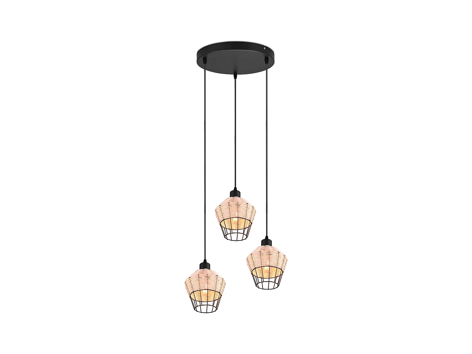 Lampada a sospensione 3 diffusori, rattan, D 41 cm, Borka