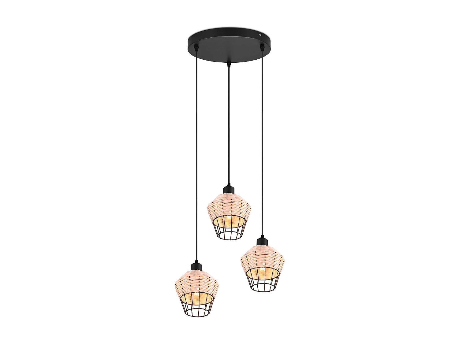 Lampada a sospensione 3 diffusori, rattan, D 41 cm, Borka