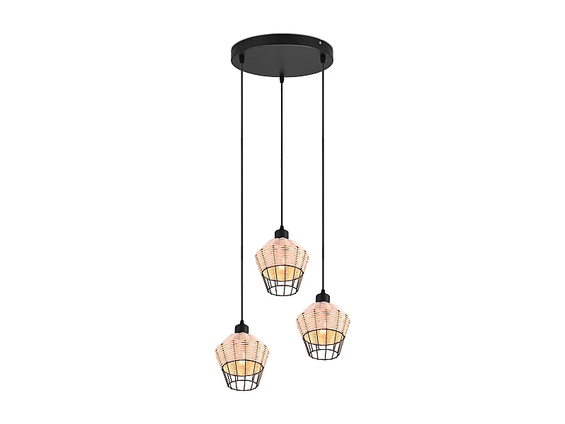 Lampada a sospensione 3 diffusori, rattan, D 41 cm, Borka