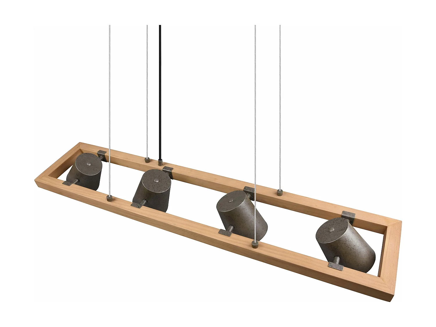 Lampada a sospensione 4 faretti, acciaio anticato e oro, L 100 cm, Bell