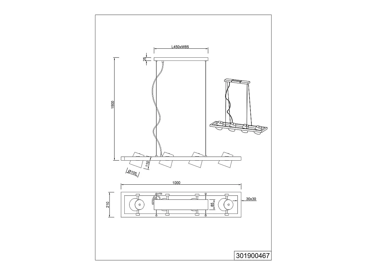 Hanglamp BELL - 0x0x150 cm - Grijs