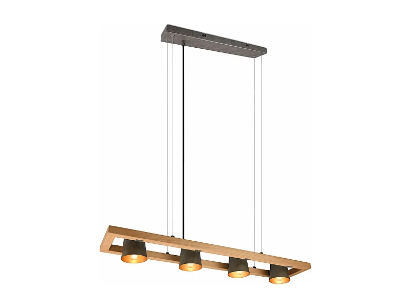 Lampada a sospensione 4 faretti, acciaio anticato e oro, L 100 cm, Bell