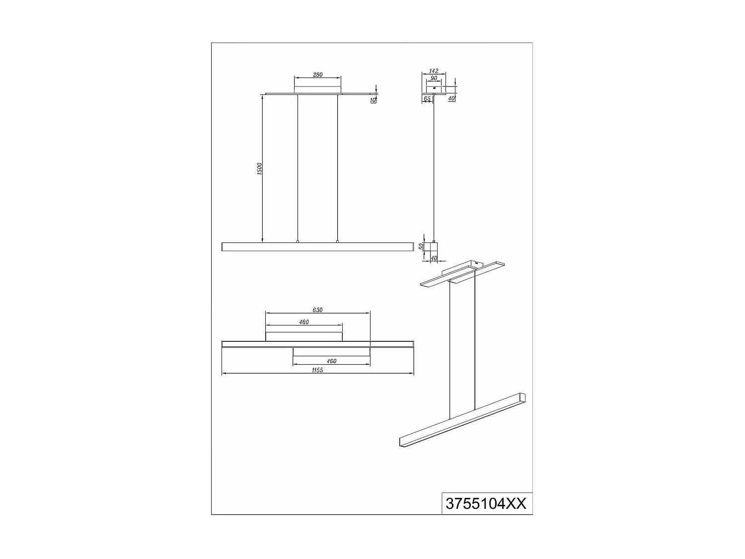 Lampada a sospensione a bi-emissione, metallo, antracite, L115 cm, Belfast