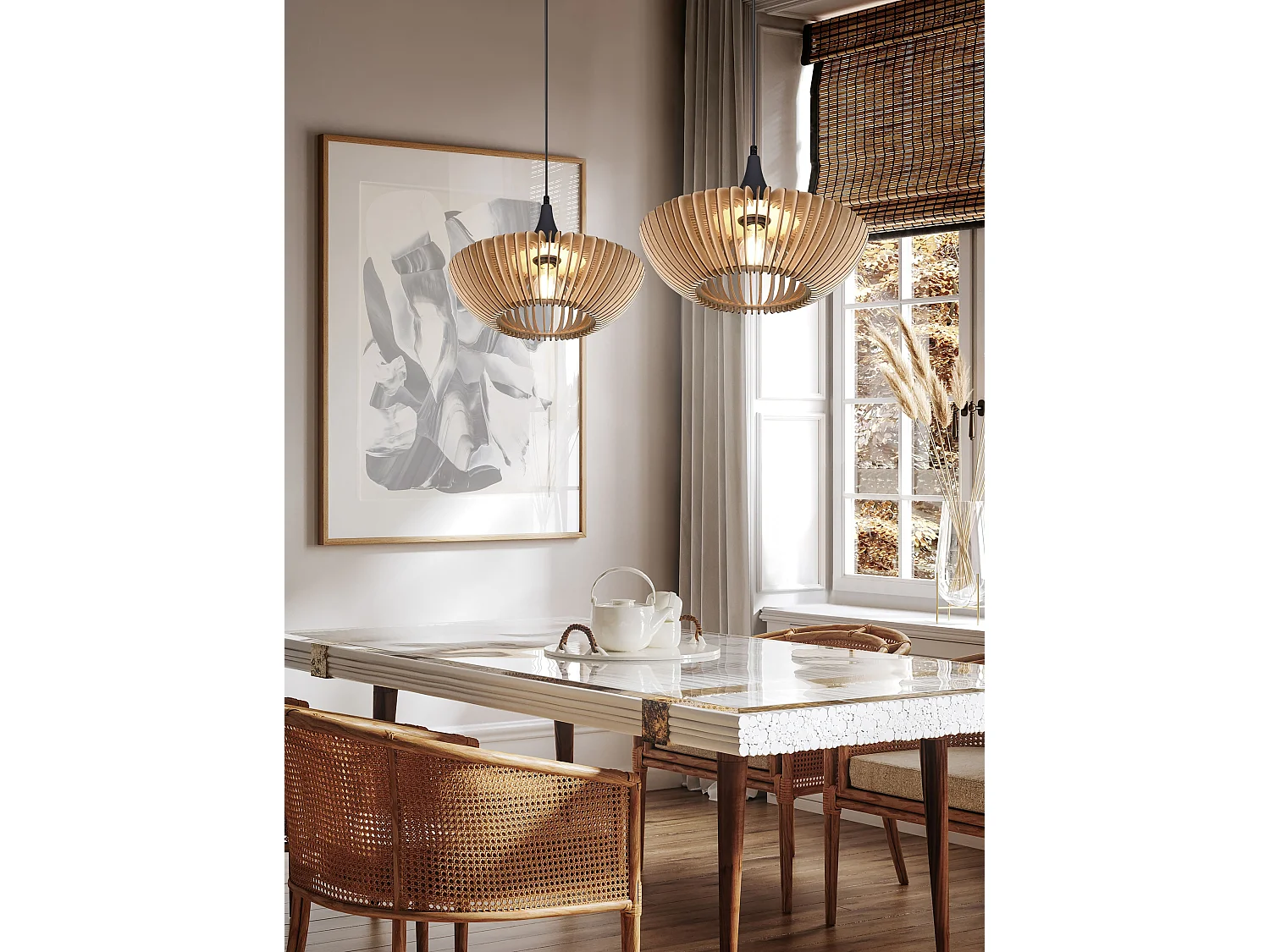 Lampada a sospensione, legno e metallo, antracite, D 40 cm, Colino