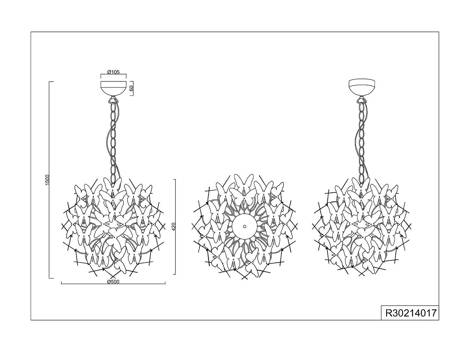 Lampada a sospensione con farfalle, metallo, multicolor, D 50 cm, Butterfly