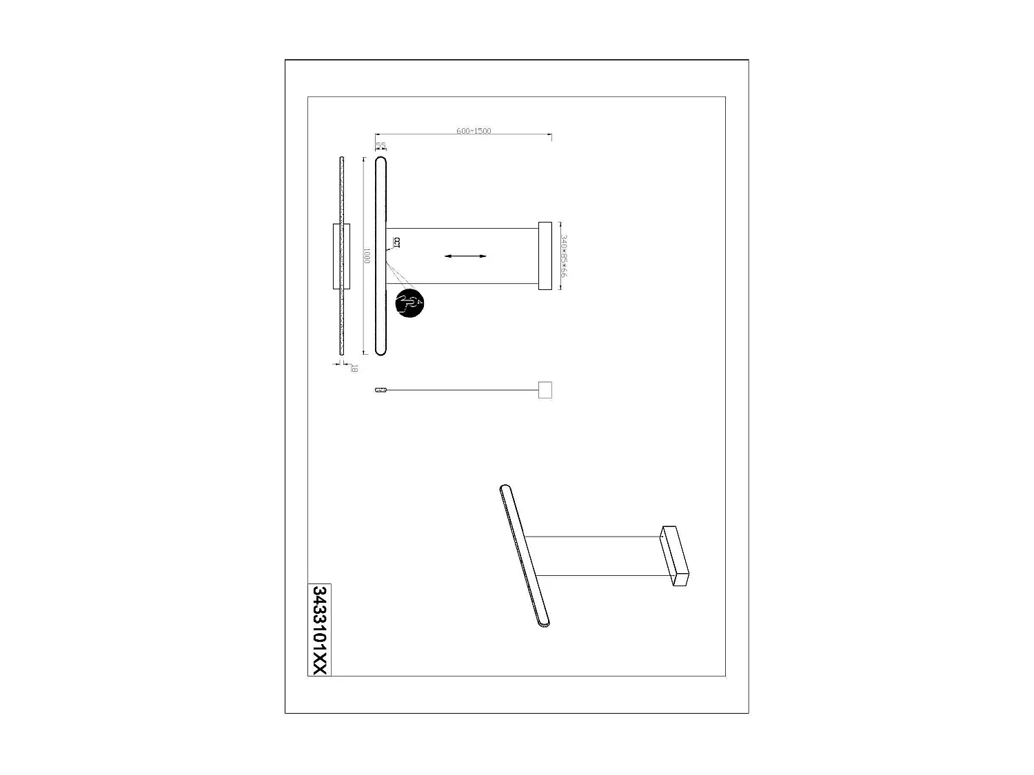 Lampada a sospensione LED a bi-emissione, metallo, nero, L 100 cm, Helios