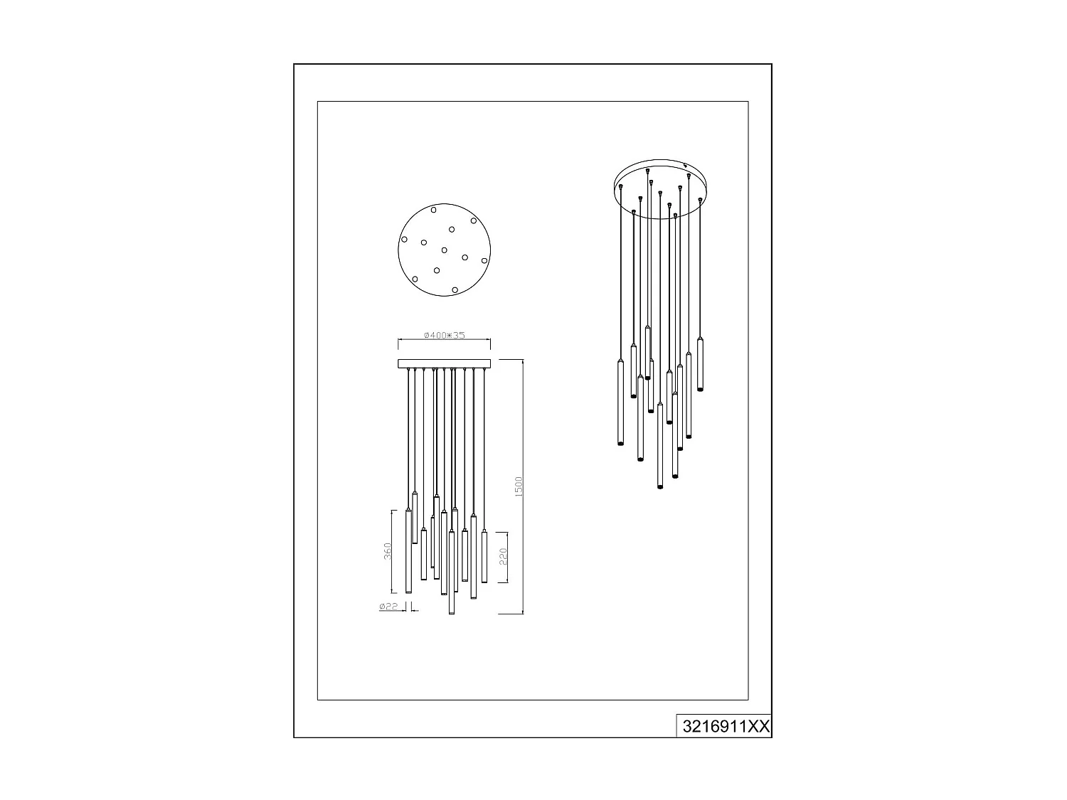 Lampada a sospensione LED rotonda, metallo, nero, D 40 cm, Tubular