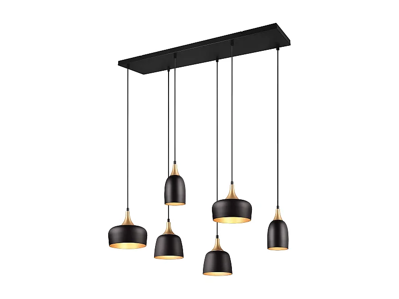 Lampada a sospensione 6 diffusori, metallo, nero e oro, L 91 cm, Chiraz