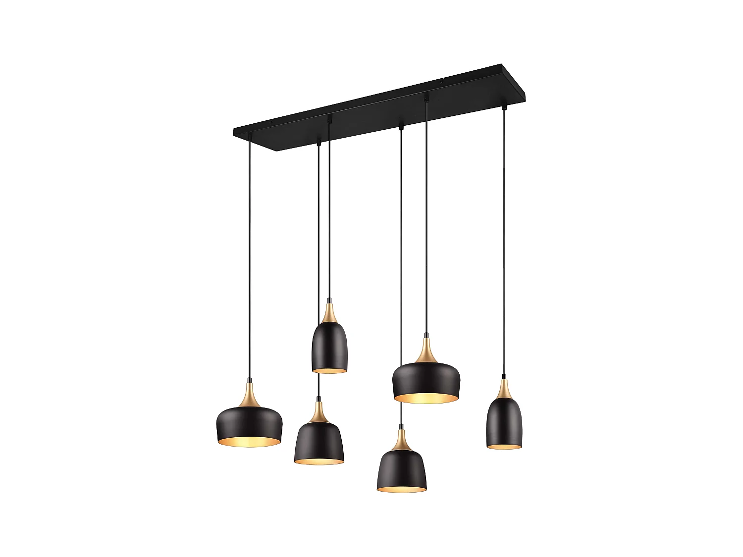 Lampada a sospensione 6 diffusori, metallo, nero e oro, L 91 cm, Chiraz