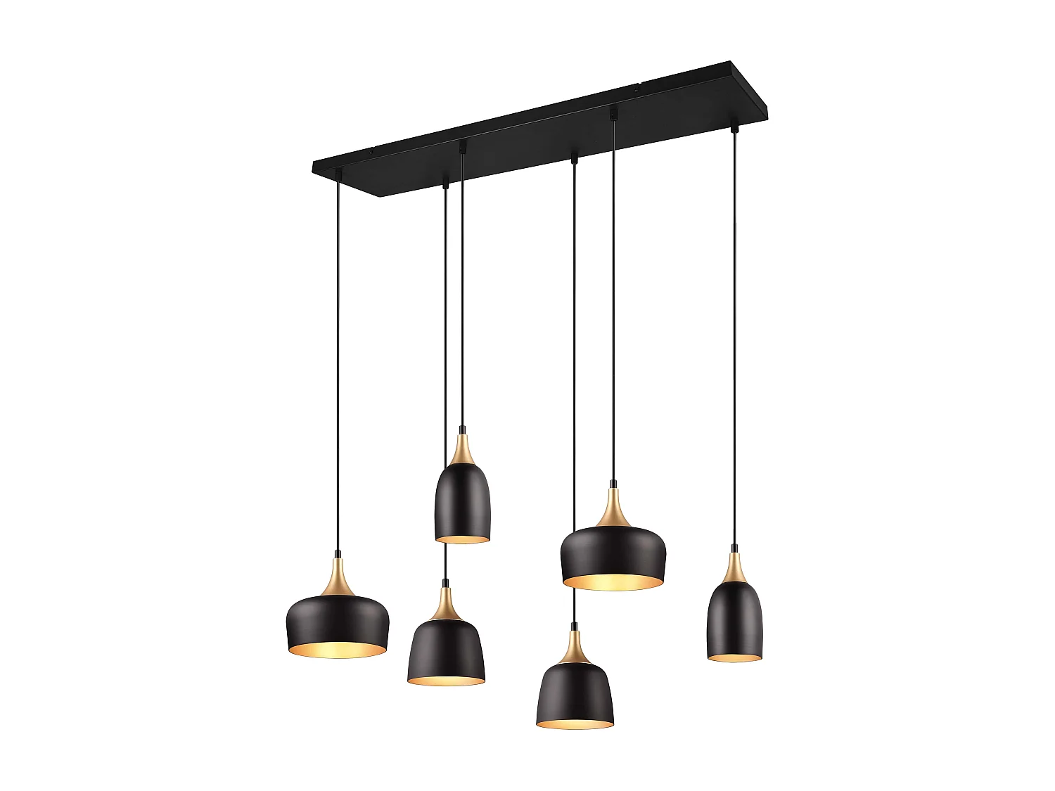 Lampada a sospensione 6 diffusori, metallo, nero e oro, L 91 cm, Chiraz