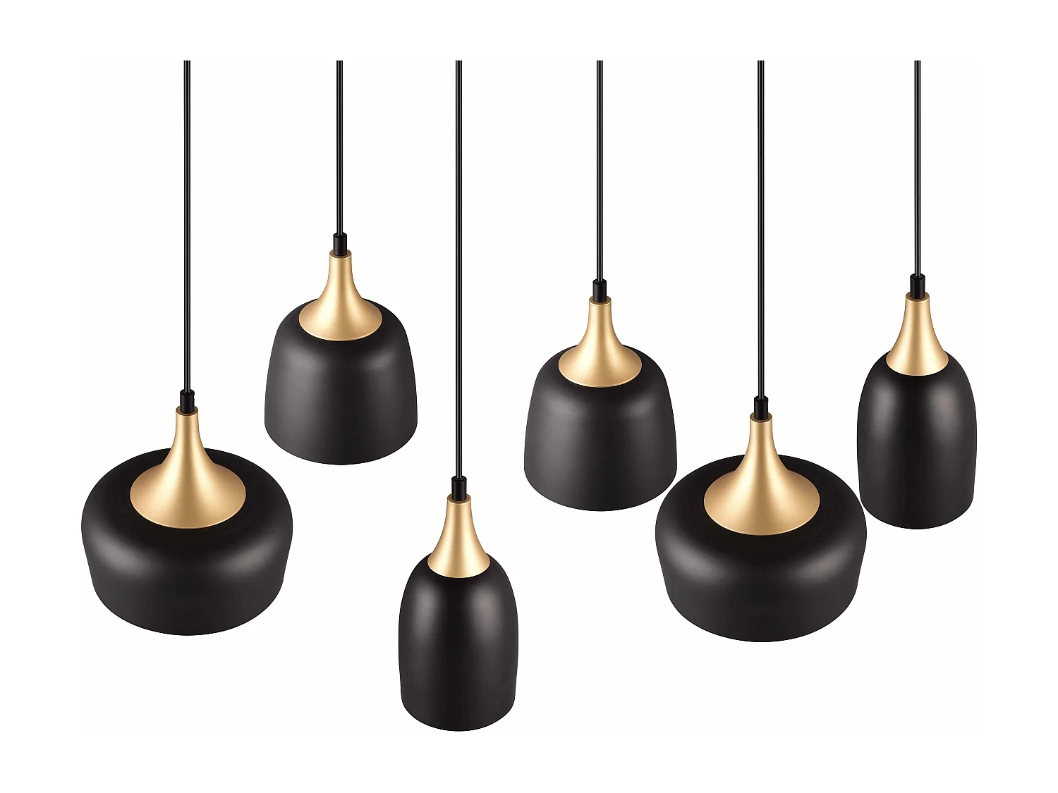 Lampada a sospensione 6 diffusori, metallo, nero e oro, L 91 cm, Chiraz