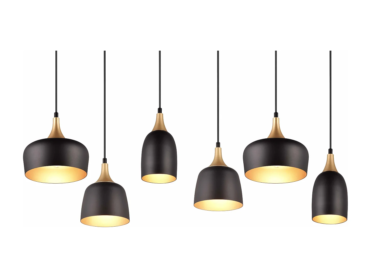 Lampada a sospensione 6 diffusori, metallo, nero e oro, L 91 cm, Chiraz