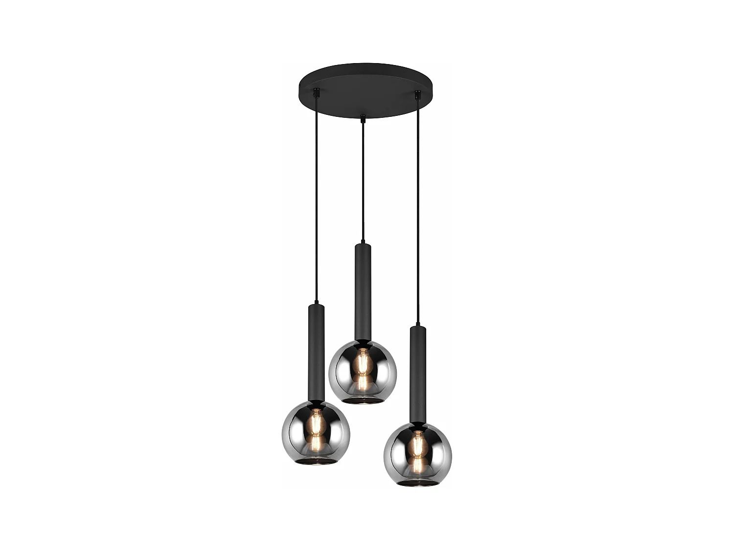 Lampada a sospensione 3 vetri, metallo e vetro, nero e fumé, D 45 cm, Clayton