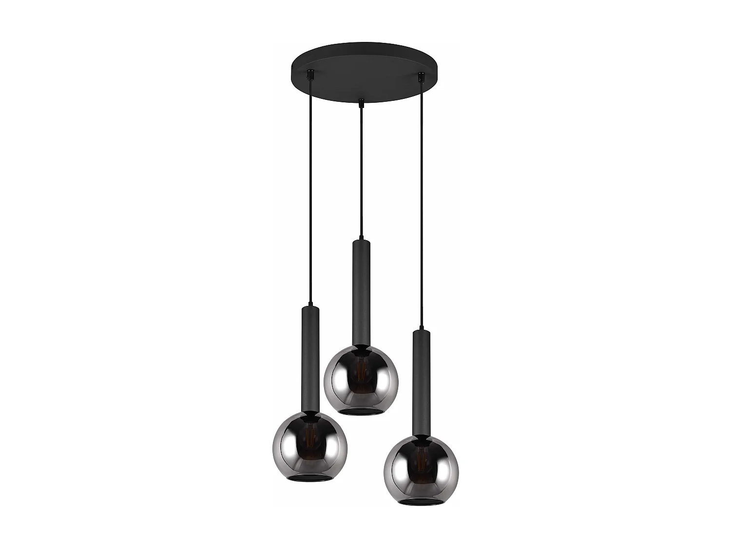 Lampada a sospensione 3 vetri, metallo e vetro, nero e fumé, D 45 cm, Clayton