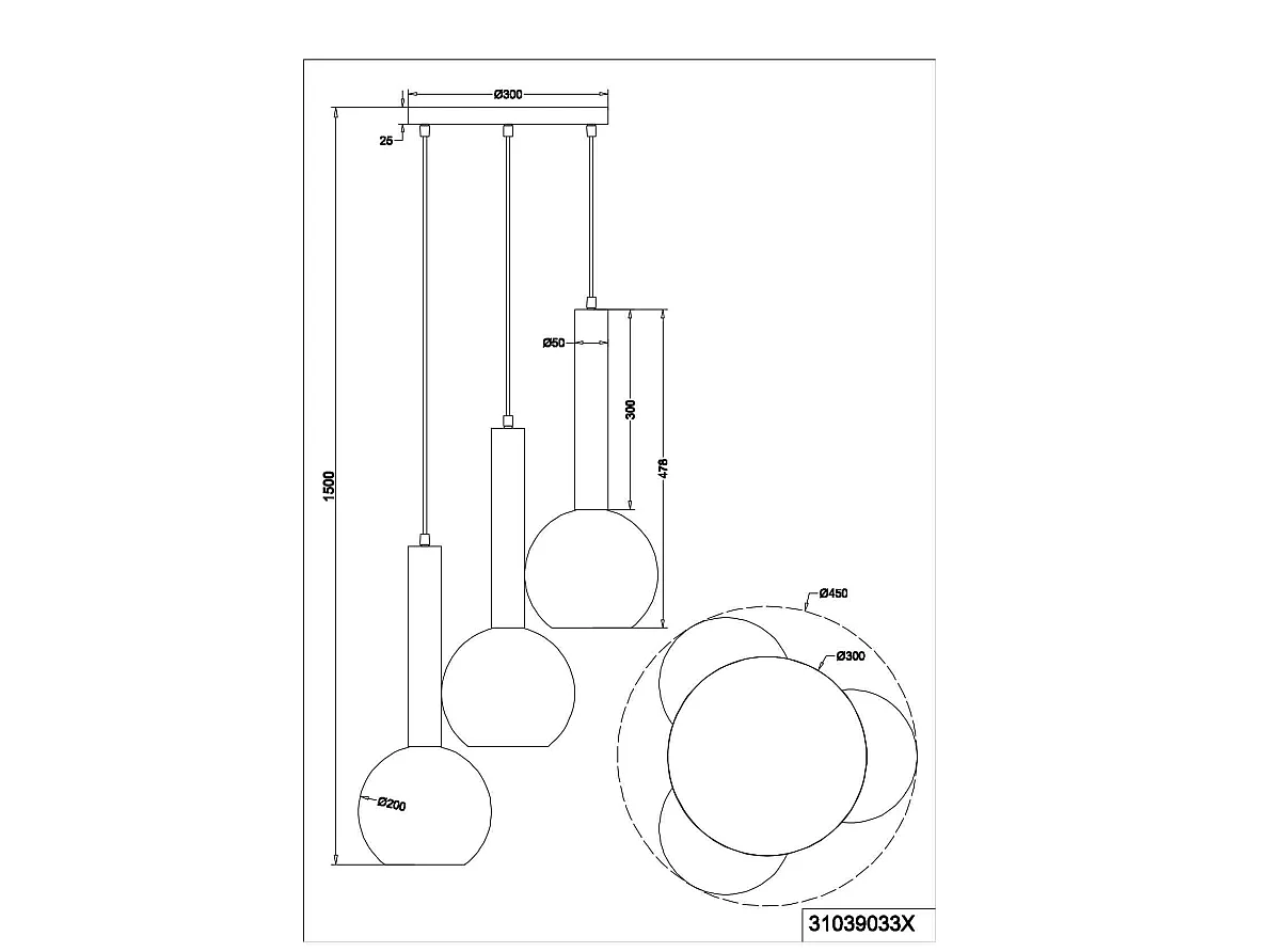 Hanglamp CLAYTON - 45x45x150 cm - Zwart