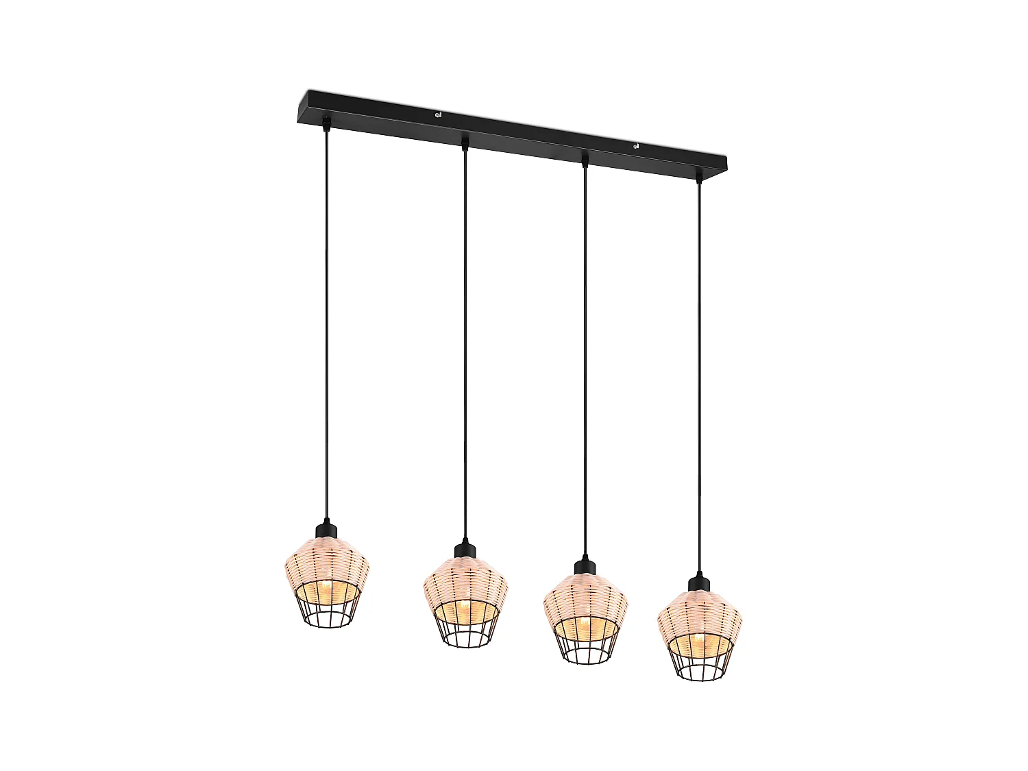 Lampada a sospensione 4 diffusori, rattan, L 95 cm, Borka