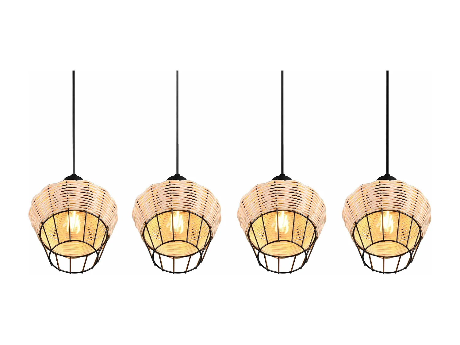 Lampada a sospensione 4 diffusori, rattan, L 95 cm, Borka