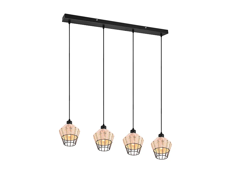 Lampada a sospensione 4 diffusori, rattan, L 95 cm, Borka