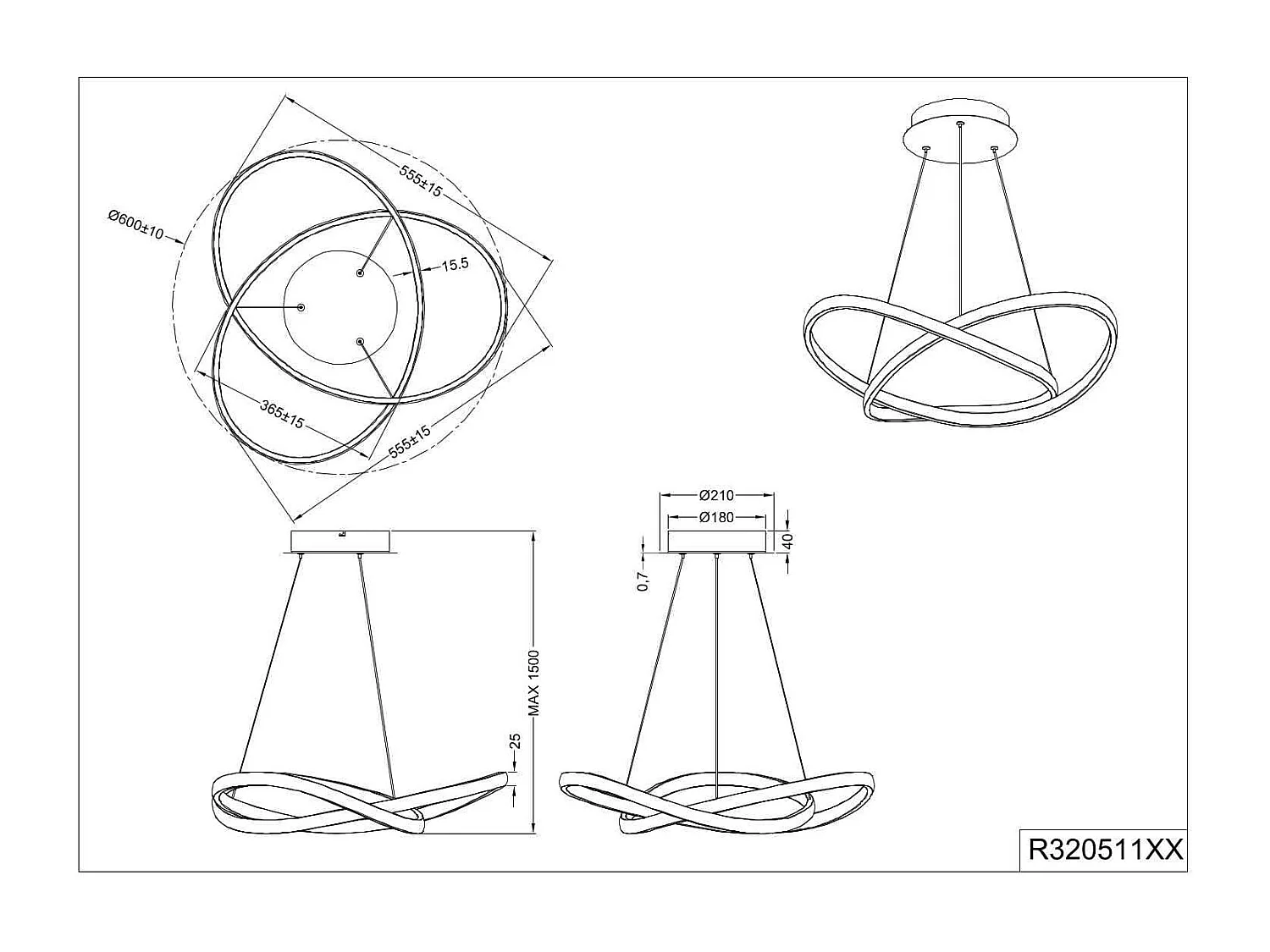 Lampada a sospensione LED cerchio, metallo, antracite, D 60 cm, Course