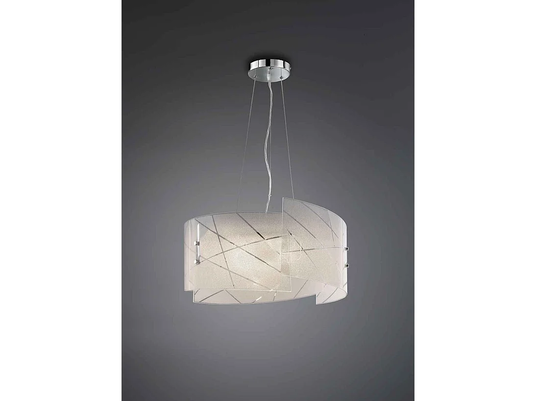 Lampada a sospensione 3 vetri, graniglia con righe, D 50 cm, Sandrina