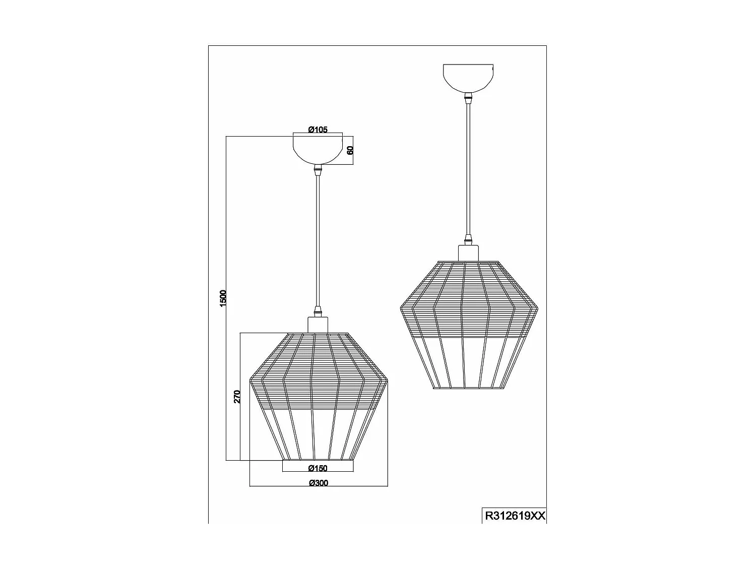 Lampada a sospensione, rattan, D 30 cm, Borka