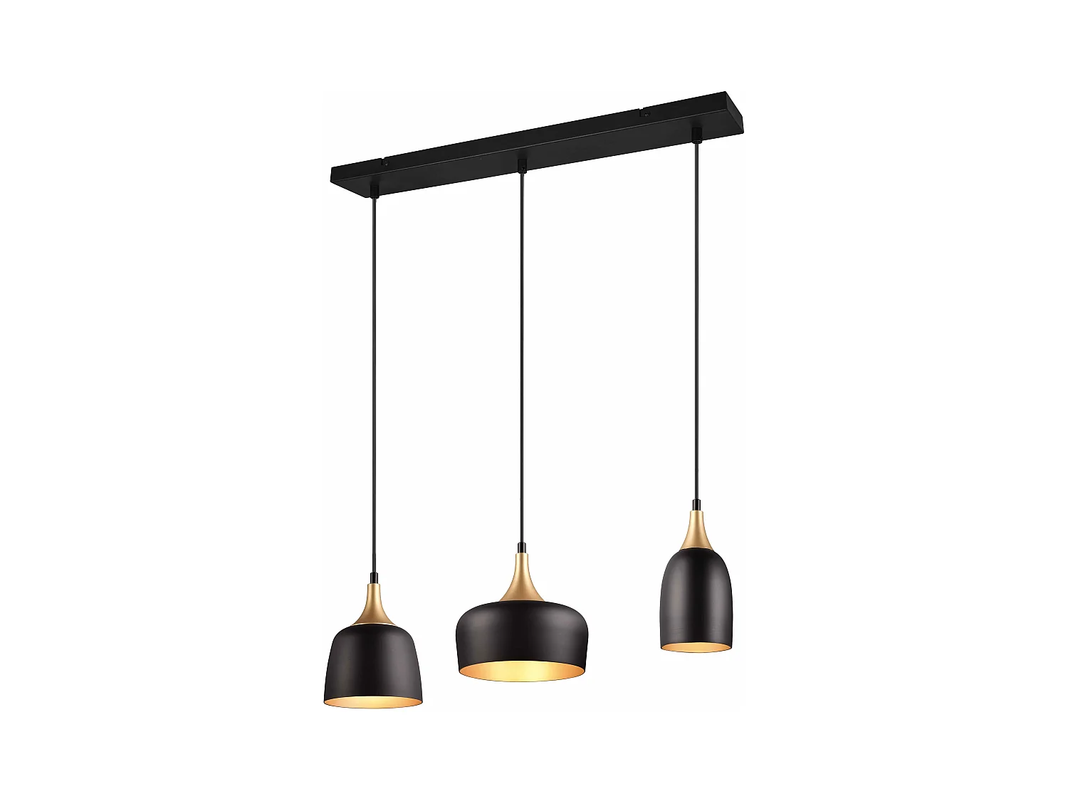 Lampada a sospensione 3 diffusori, metallo, nero e oro, L 63 cm, Chiraz
