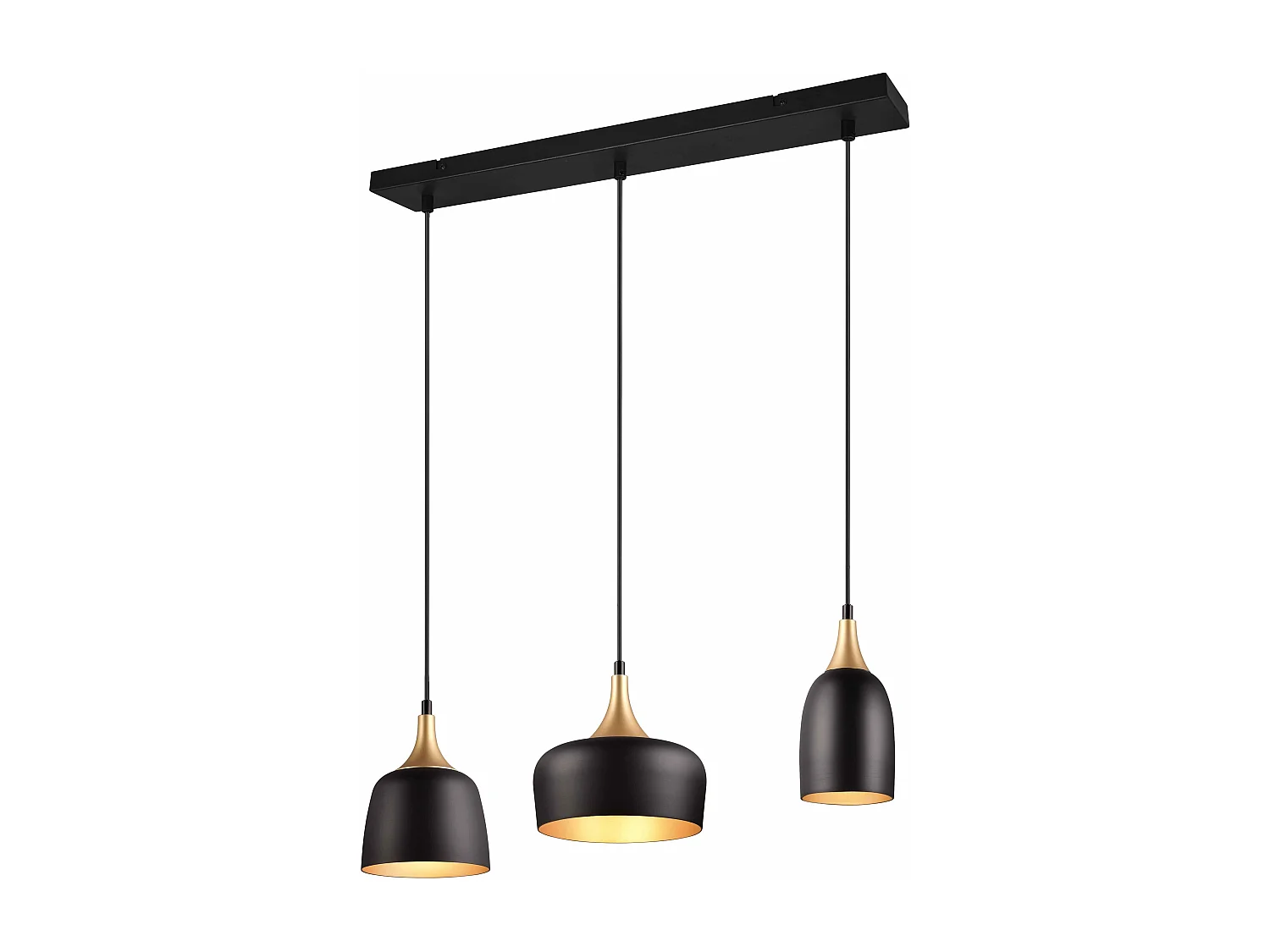 Lampada a sospensione 3 diffusori, metallo, nero e oro, L 63 cm, Chiraz