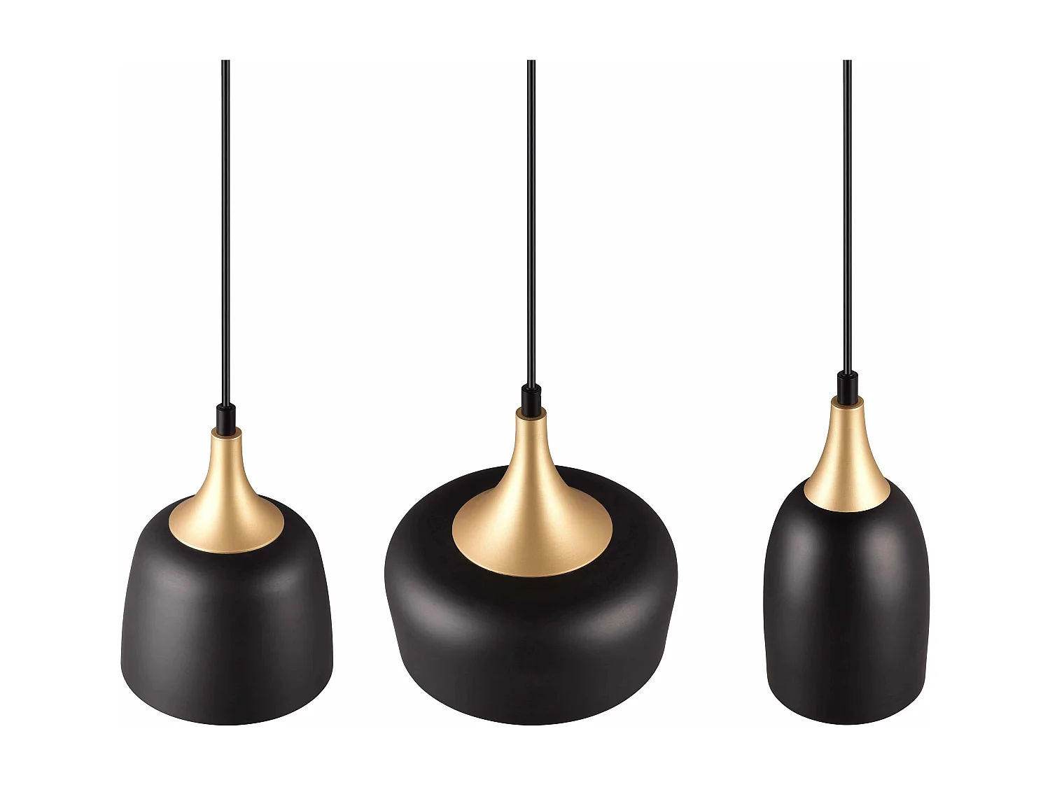 Lampada a sospensione 3 diffusori, metallo, nero e oro, L 63 cm, Chiraz