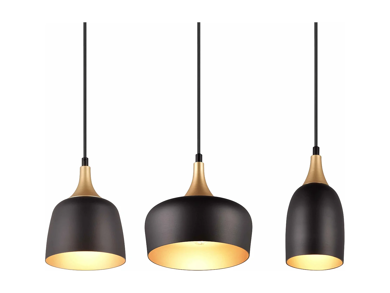 Lampada a sospensione 3 diffusori, metallo, nero e oro, L 63 cm, Chiraz