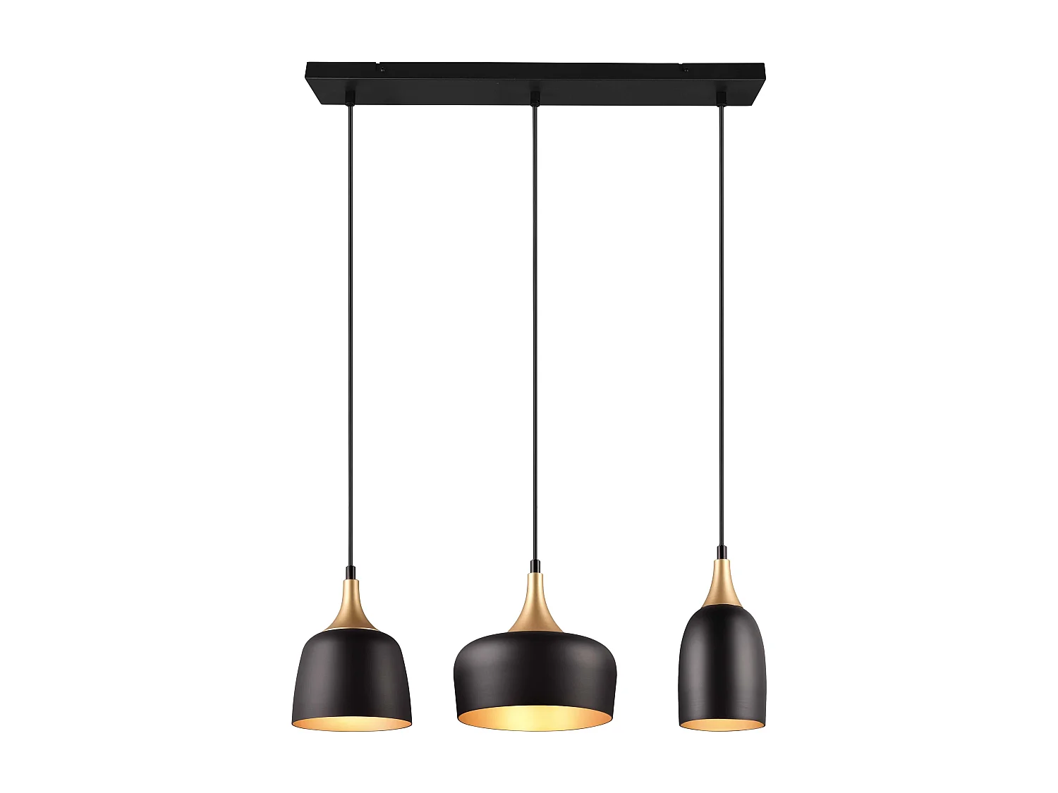 Lampada a sospensione 3 diffusori, metallo, nero e oro, L 63 cm, Chiraz