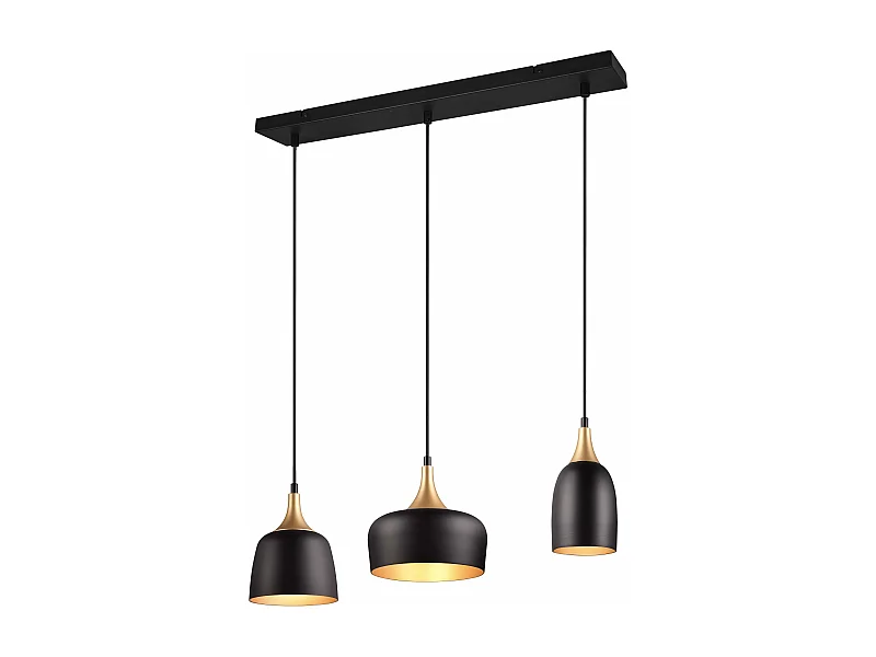 Lampada a sospensione 3 diffusori, metallo, nero e oro, L 63 cm, Chiraz