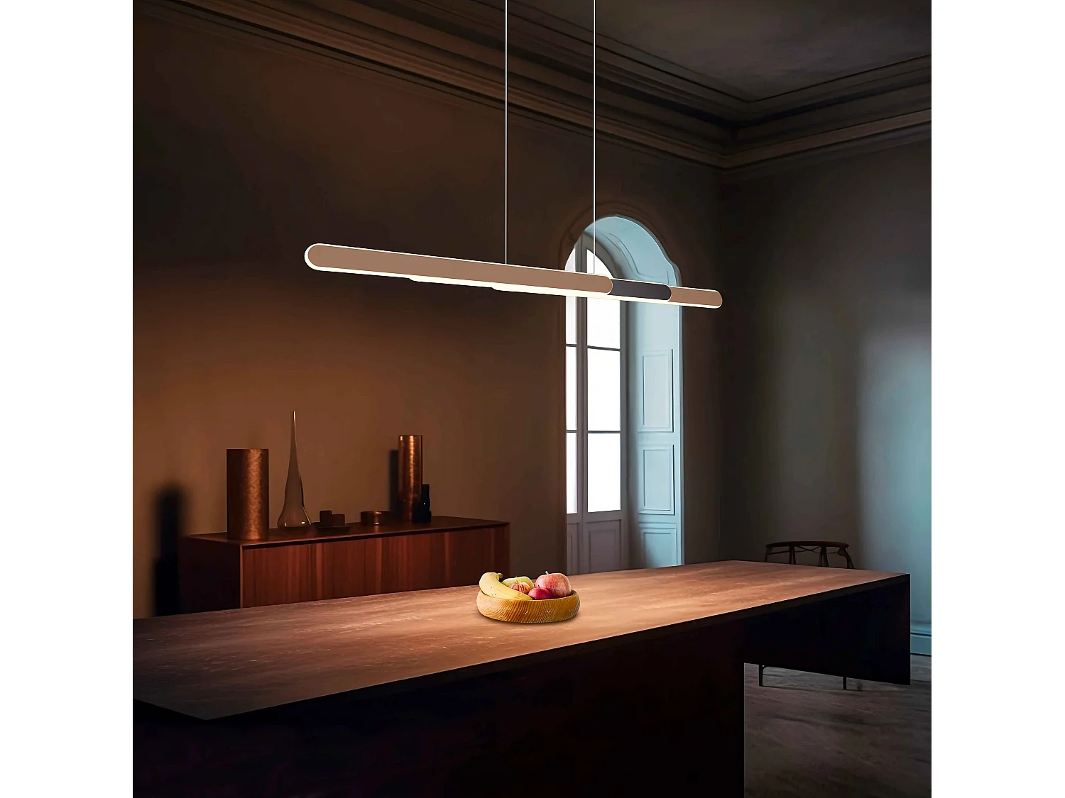 Lampada a sospensione LED a bi-emissione, metallo, caffè, L 130 cm, Helios