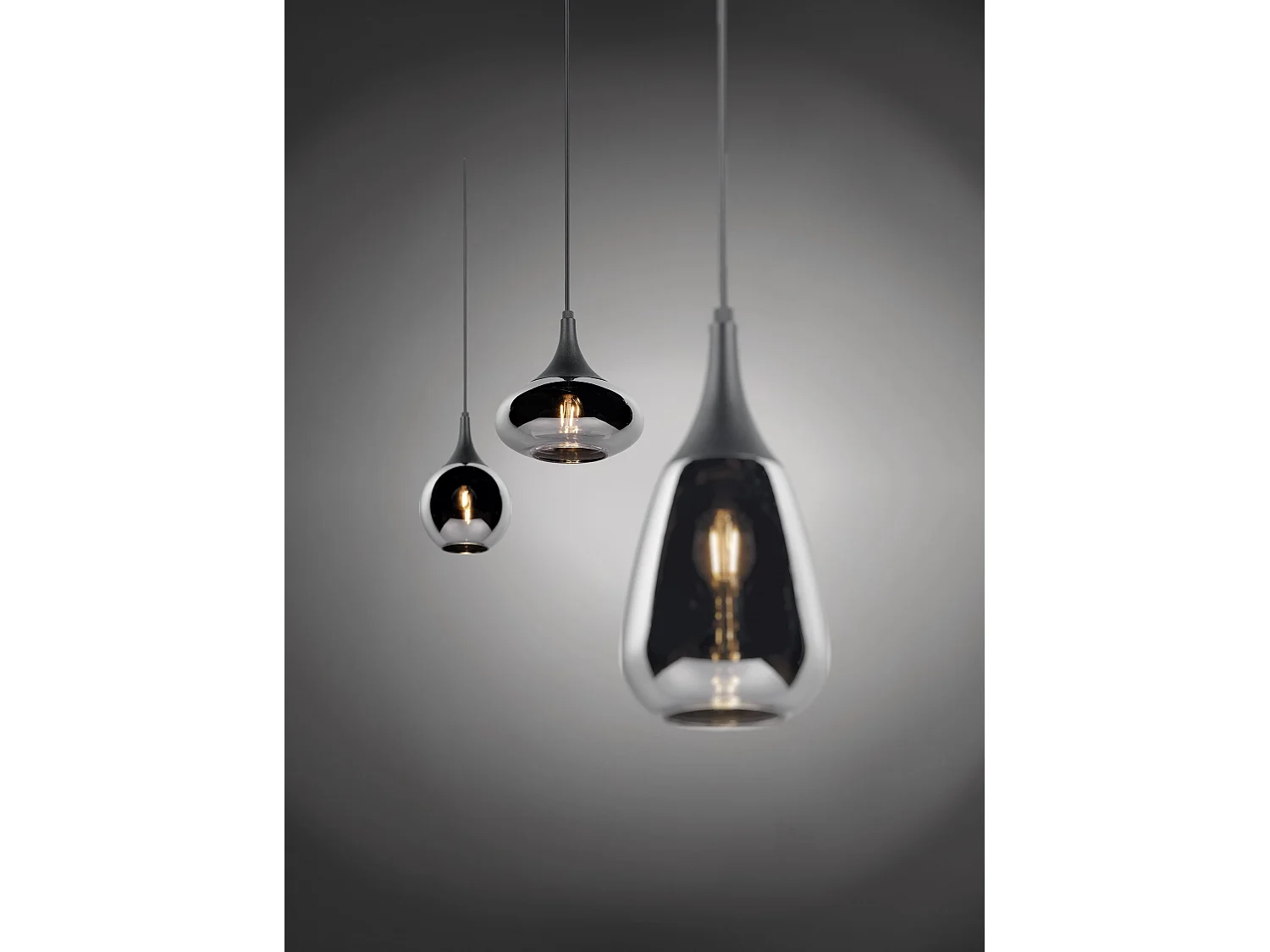 Lampada a sopensione 3 diffusori, metallo, nero e fumé, L 68 cm, Lumina