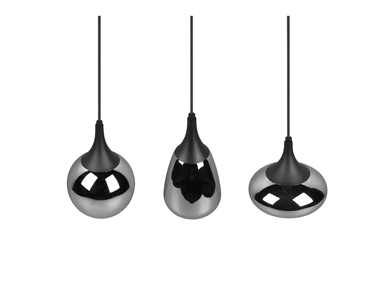 Lampada a sopensione 3 diffusori, metallo, nero e fumé, L 68 cm, Lumina