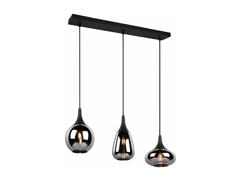 Lampada a sopensione 3 diffusori, metallo, nero e fumé, L 68 cm, Lumina