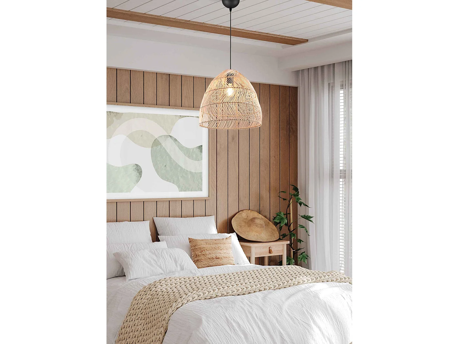 Lampada a sospensione, rattan effetto naturale, D 35 cm, Rike