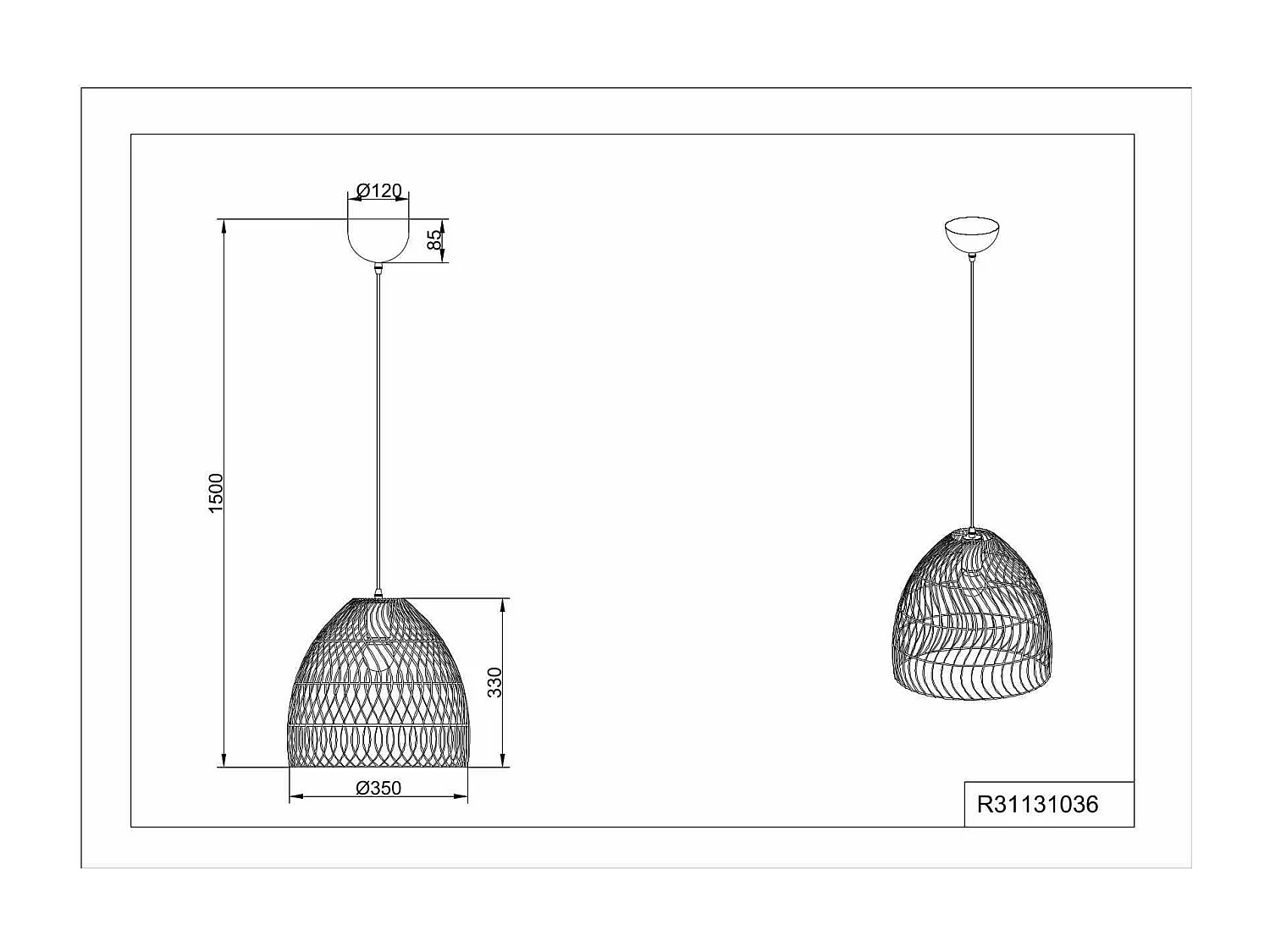 Lampada a sospensione, rattan effetto naturale, D 35 cm, Rike