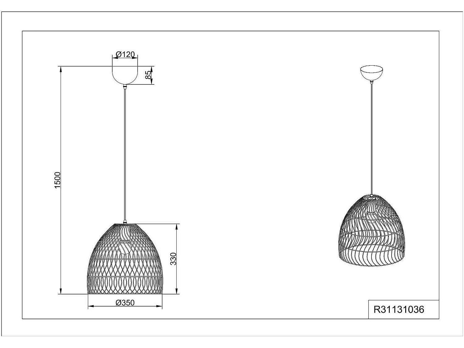 Hanglamp RIKE - 35x35x150 cm - Naturel